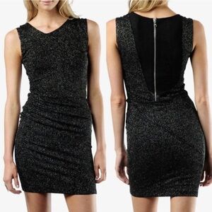 Alice + Olivia Size 0 Annabelle Bodycon Mini Dress Black Sparkle Sleeveless Zip